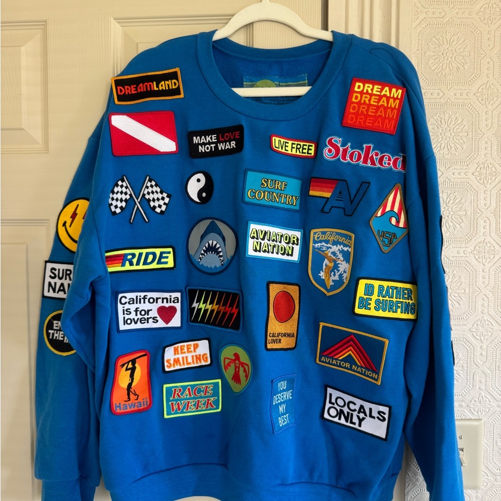 Aviator Nation Bright Blue Patchwork Patch Sweats… - image 4